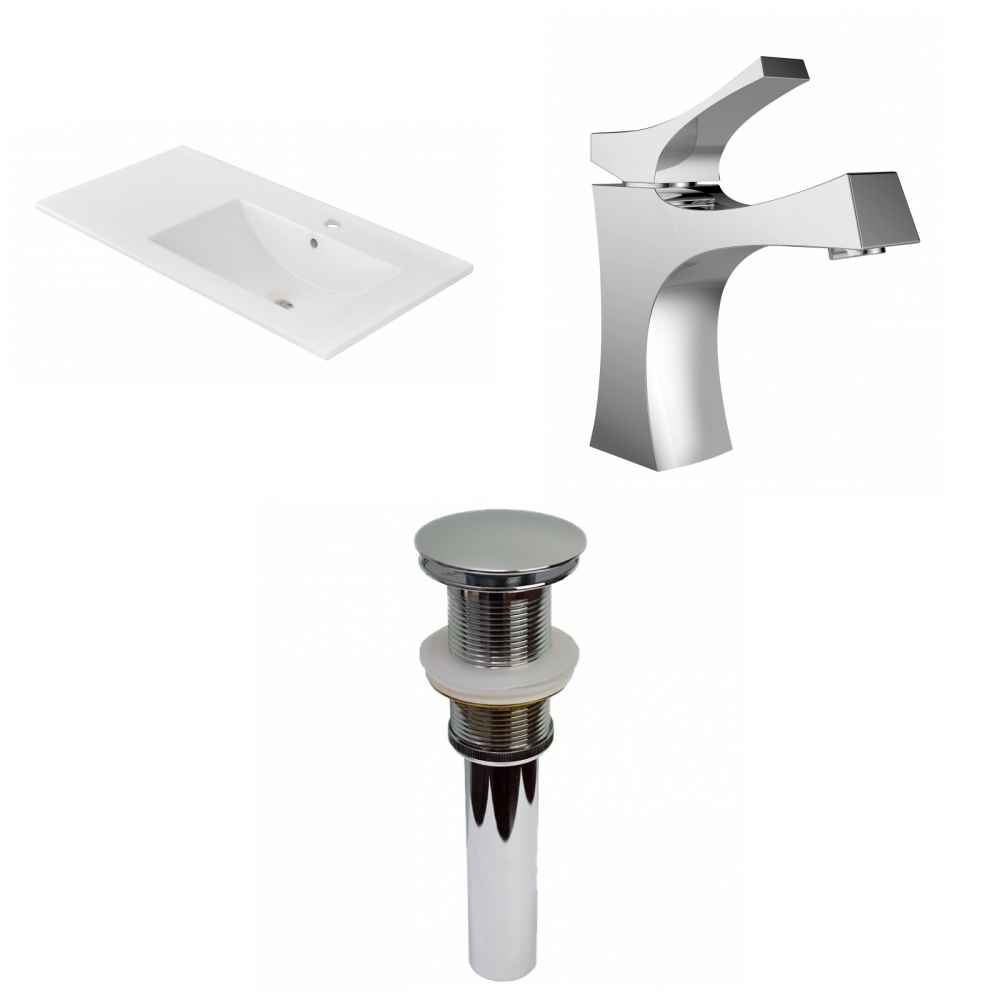 35.5-in. W 1 Hole Ceramic Top Set In White Color - Drain Incl.