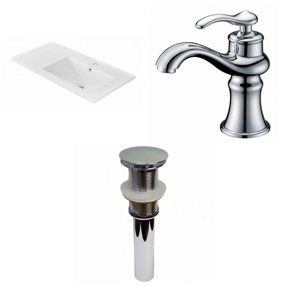 35.5-in. W 1 Hole Ceramic Top Set In White Color - Drain Incl.