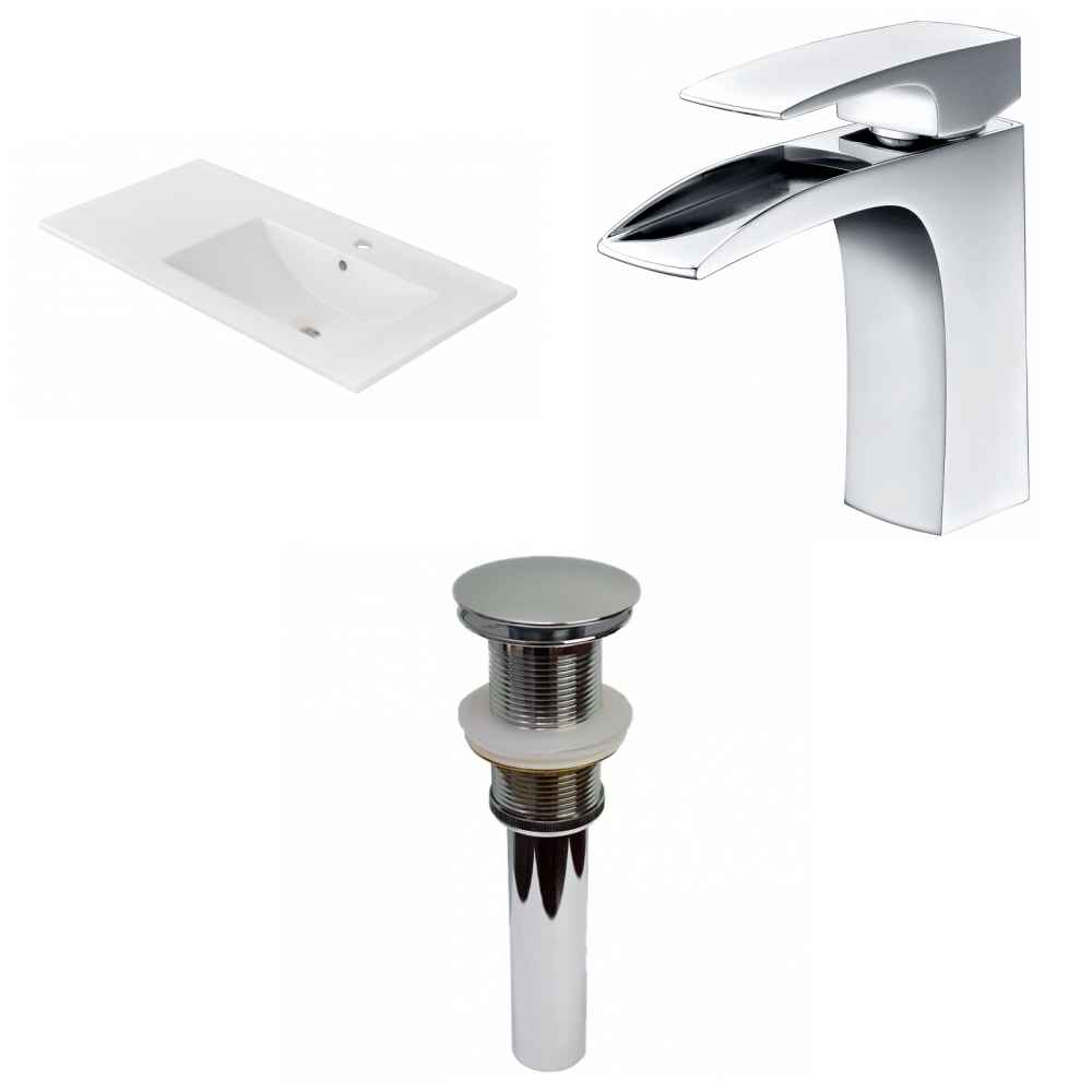 35.5-in. W 1 Hole Ceramic Top Set In White Color - Drain Incl.