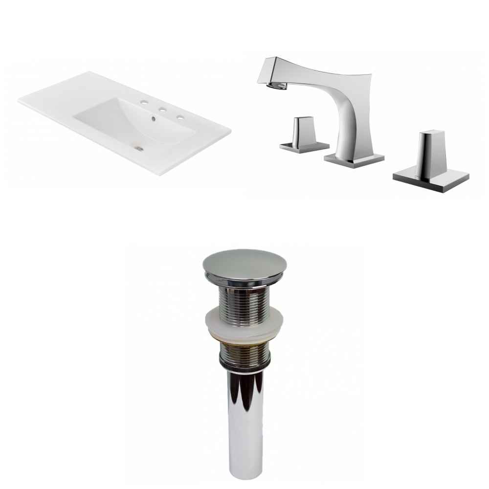 35.5-in. W 3H8-in. Ceramic Top Set In White Color - Drain Incl.