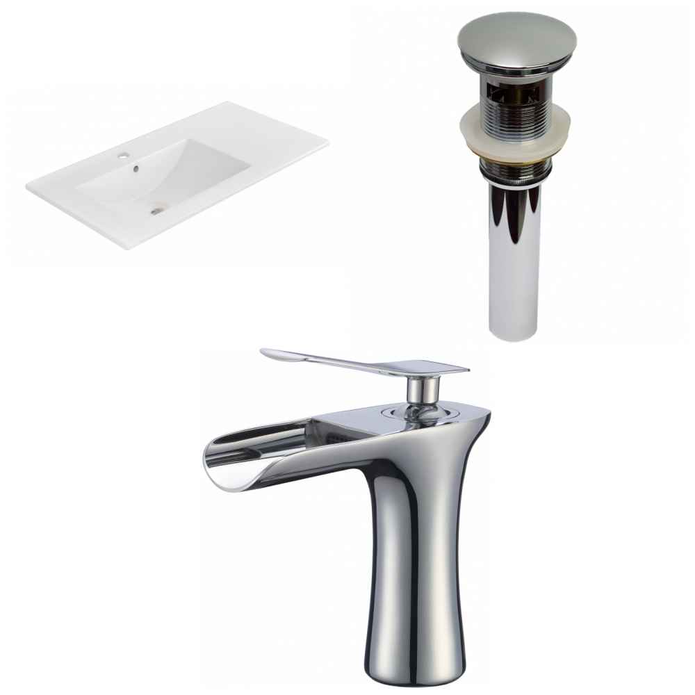 35.5-in. W 1 Hole Ceramic Top Set In White Color - Overflow Drain Incl.