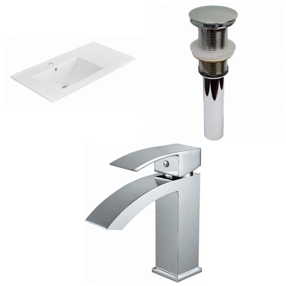 35.5-in. W 1 Hole Ceramic Top Set In White Color - Drain Incl.
