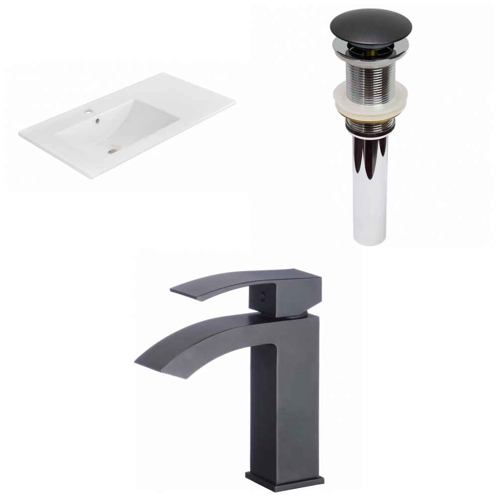 35.5-in. W 1 Hole Ceramic Top Set In White Color - Drain Incl.