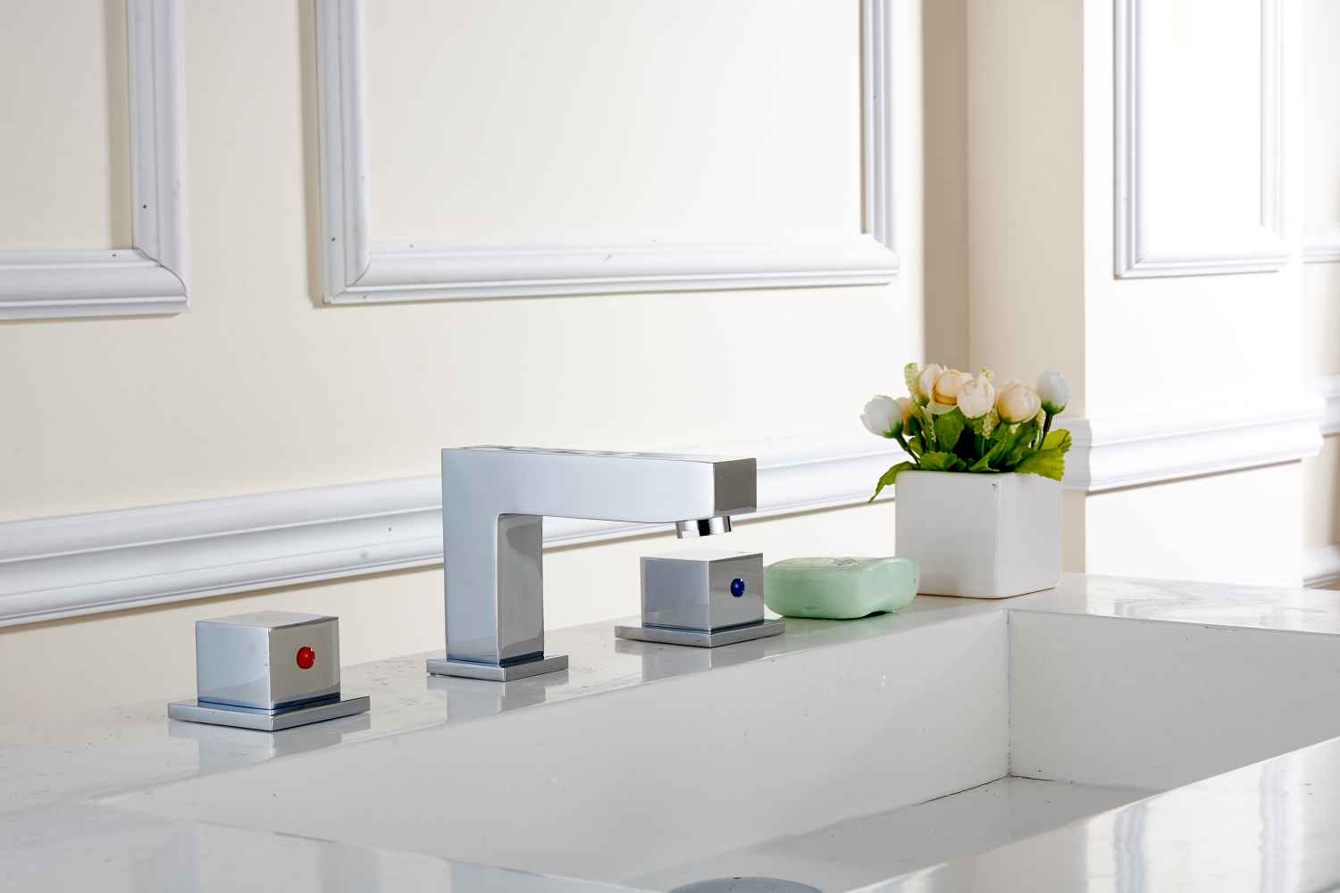 35.5-in. W 3H8-in. Ceramic Top Set In White Color - Overflow Drain Incl.