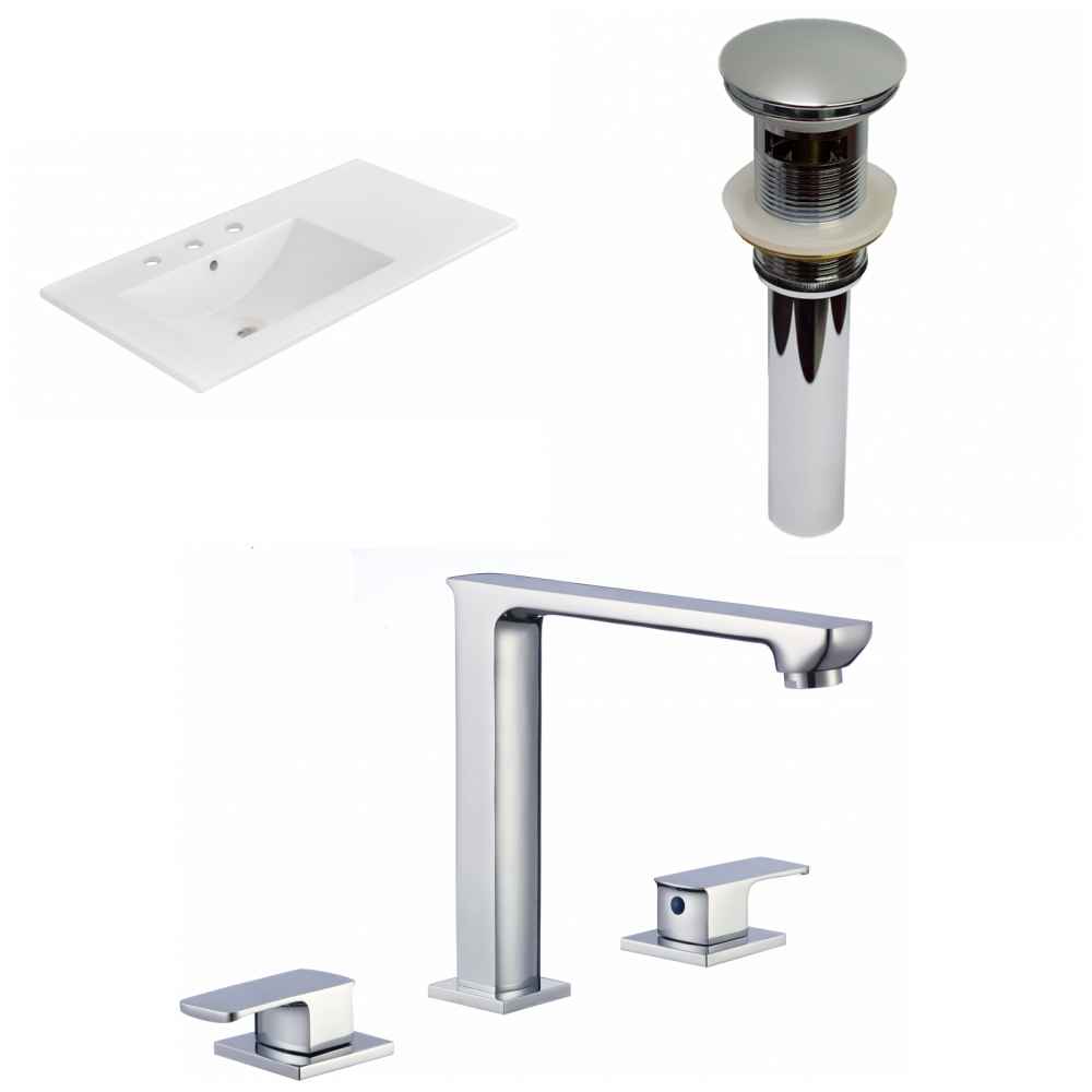 35.5-in. W 3H8-in. Ceramic Top Set In White Color - Overflow Drain Incl.