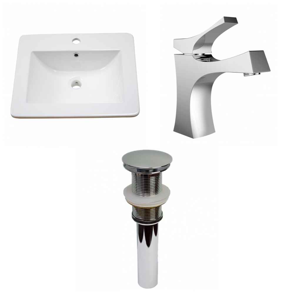 21-in. W 1 Hole Ceramic Top Set In White Color - Drain Incl.