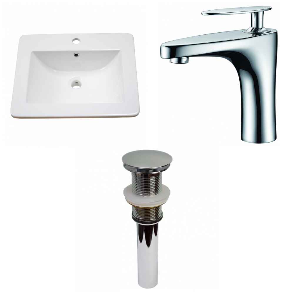 21-in. W 1 Hole Ceramic Top Set In White Color - Drain Incl.