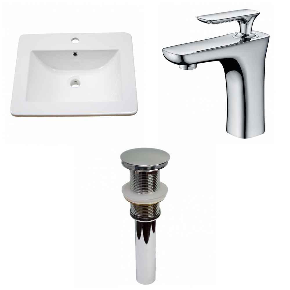 21-in. W 1 Hole Ceramic Top Set In White Color - Drain Incl.