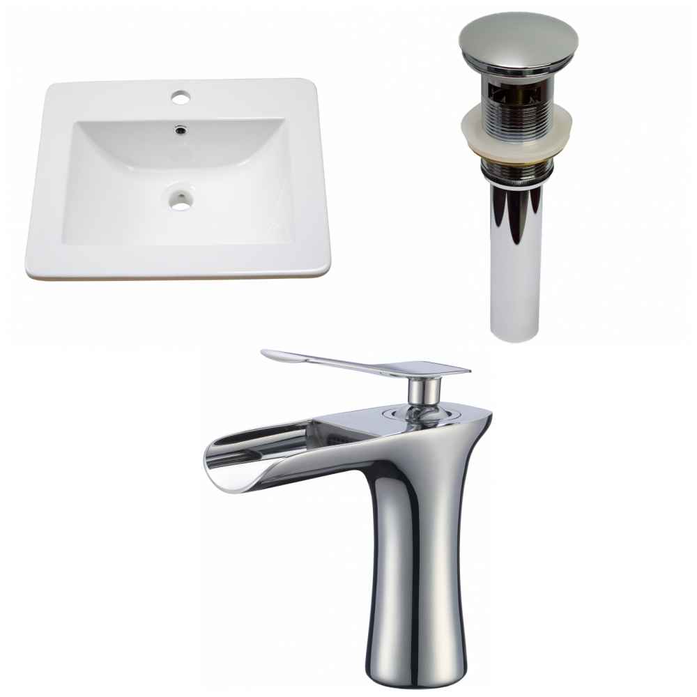 21-in. W 1 Hole Ceramic Top Set In White Color - Overflow Drain Incl.