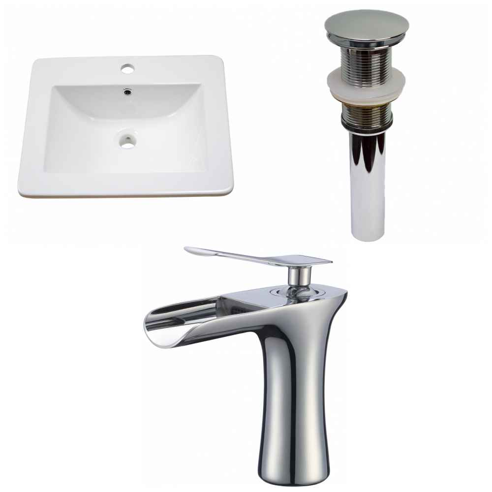 21-in. W 1 Hole Ceramic Top Set In White Color - Drain Incl.