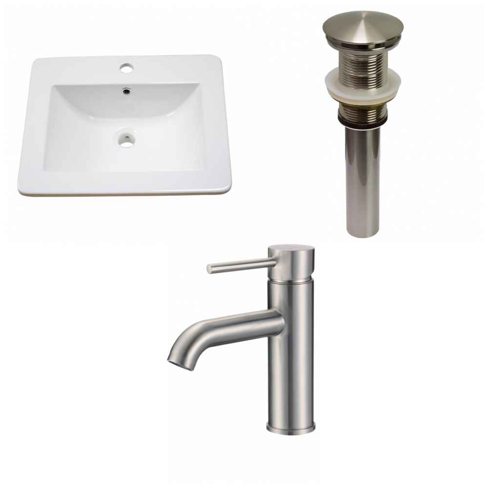21-in. W 1 Hole Ceramic Top Set In White Color - Drain Incl.