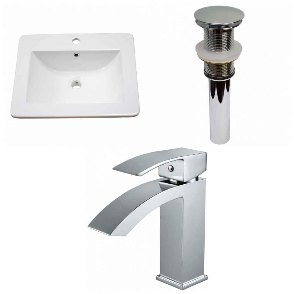 21-in. W 1 Hole Ceramic Top Set In White Color - Drain Incl.