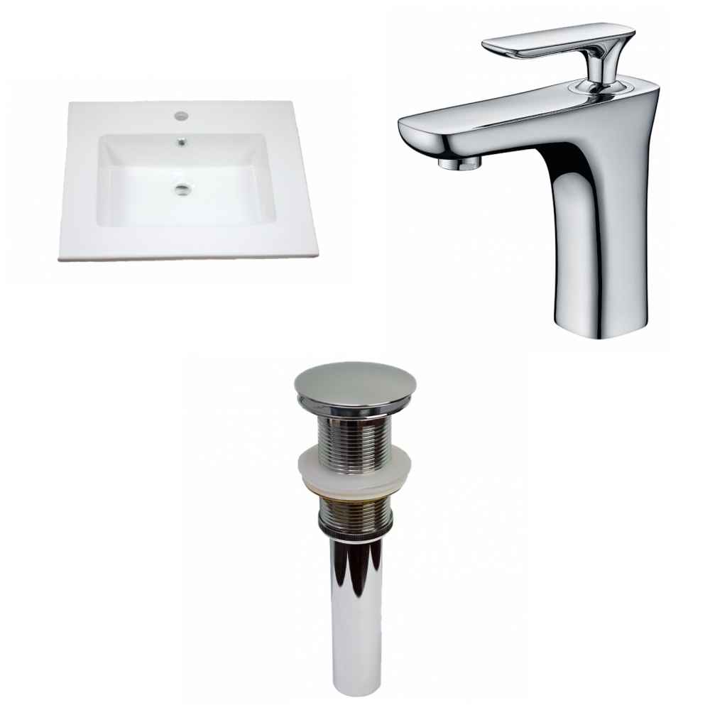 25-in. W 1 Hole Ceramic Top Set In White Color - Drain Incl.