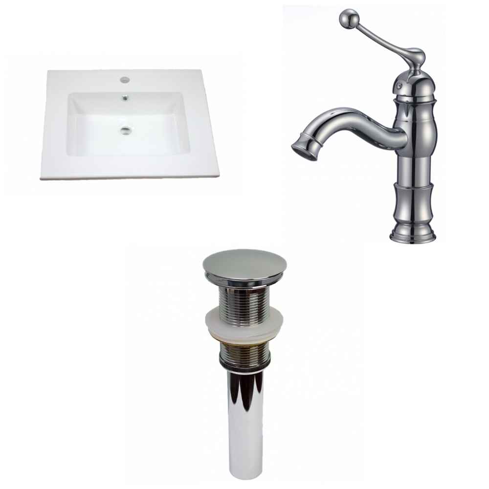 25-in. W 1 Hole Ceramic Top Set In White Color - Drain Incl.