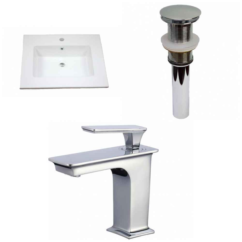 25-in. W 1 Hole Ceramic Top Set In White Color - Drain Incl.