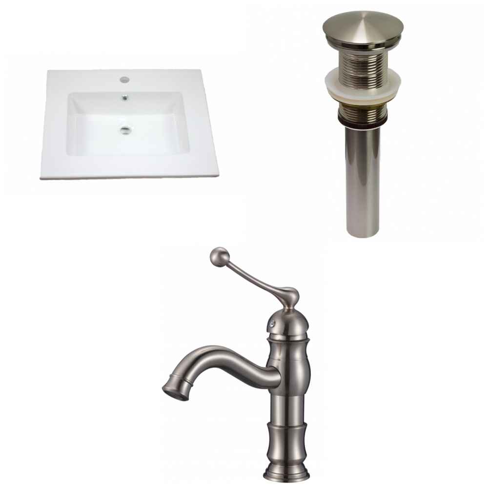 25-in. W 1 Hole Ceramic Top Set In White Color - Drain Incl.