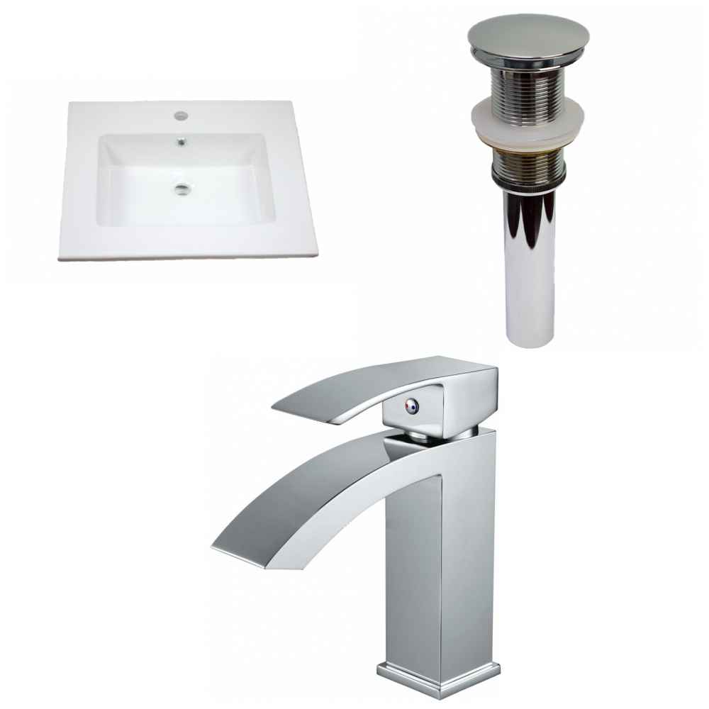 25-in. W 1 Hole Ceramic Top Set In White Color - Drain Incl.