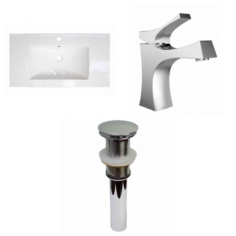 36.75-in. W 1 Hole Ceramic Top Set In White Color - Drain Incl.