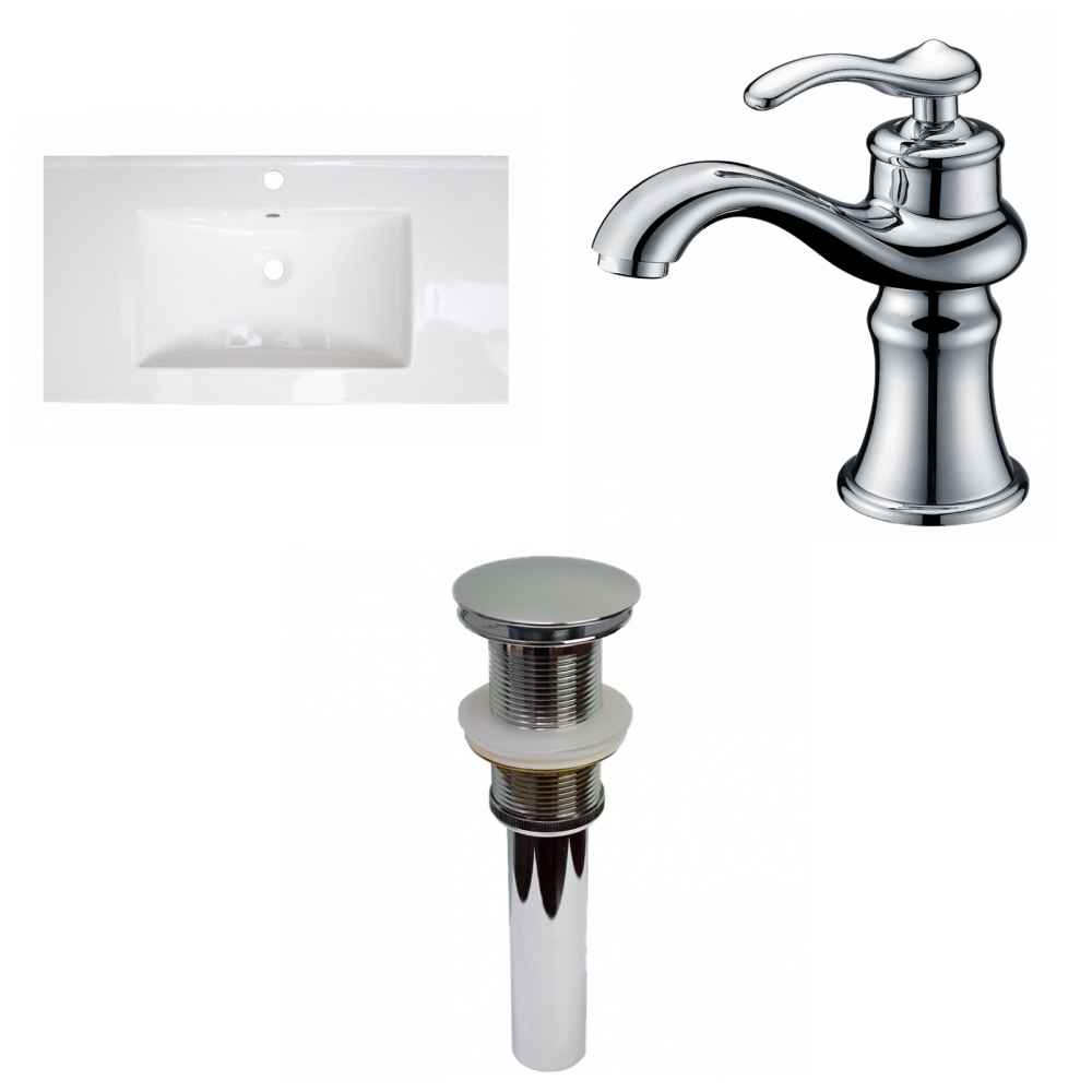 36.75-in. W 1 Hole Ceramic Top Set In White Color - Drain Incl.