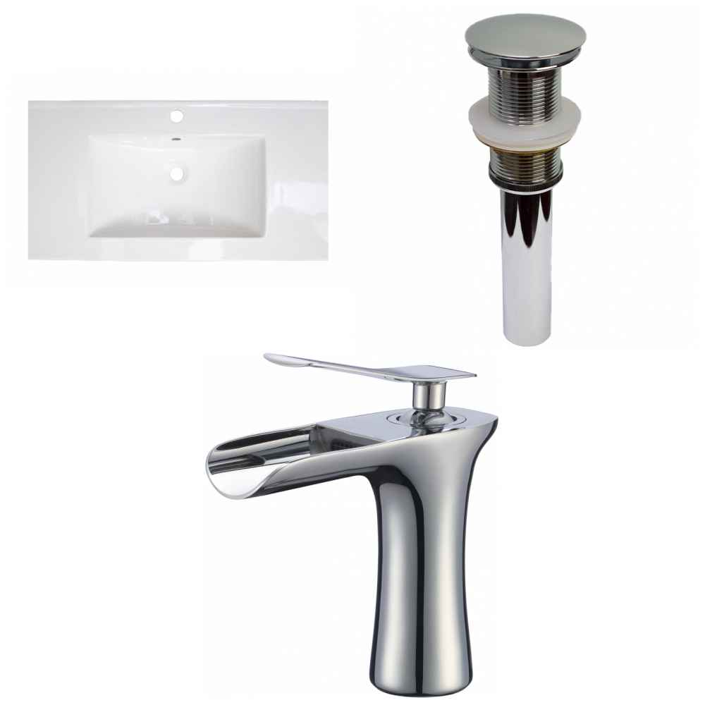 36.75-in. W 1 Hole Ceramic Top Set In White Color - Drain Incl.