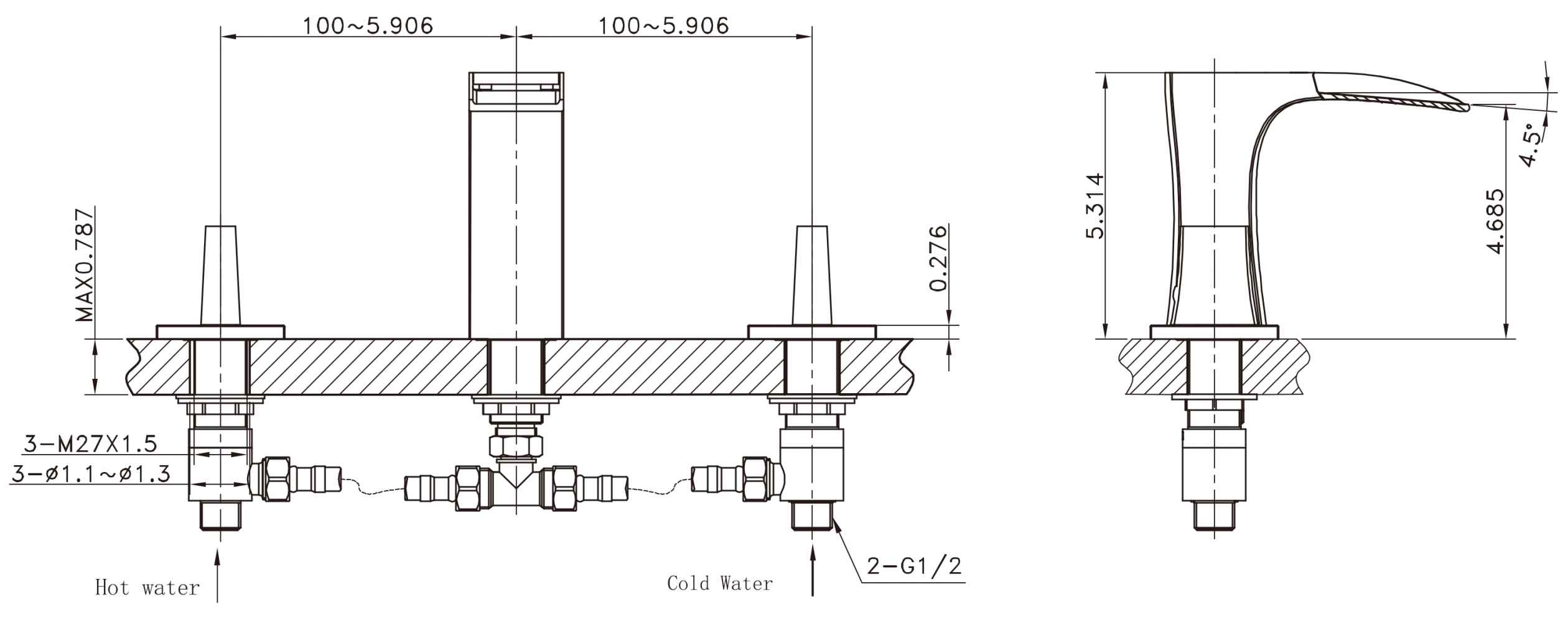 36.75-in. W 3H8-in. Ceramic Top Set In White Color - Drain Incl.