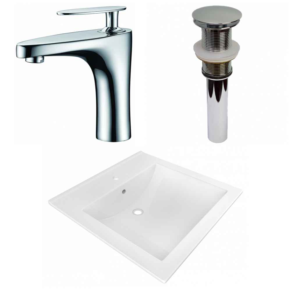 21.5-in. W 1 Hole Ceramic Top Set In White Color - Drain Incl.