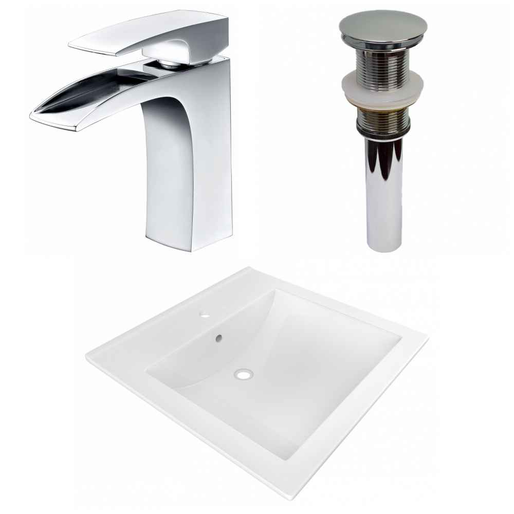 21.5-in. W 1 Hole Ceramic Top Set In White Color - Drain Incl.