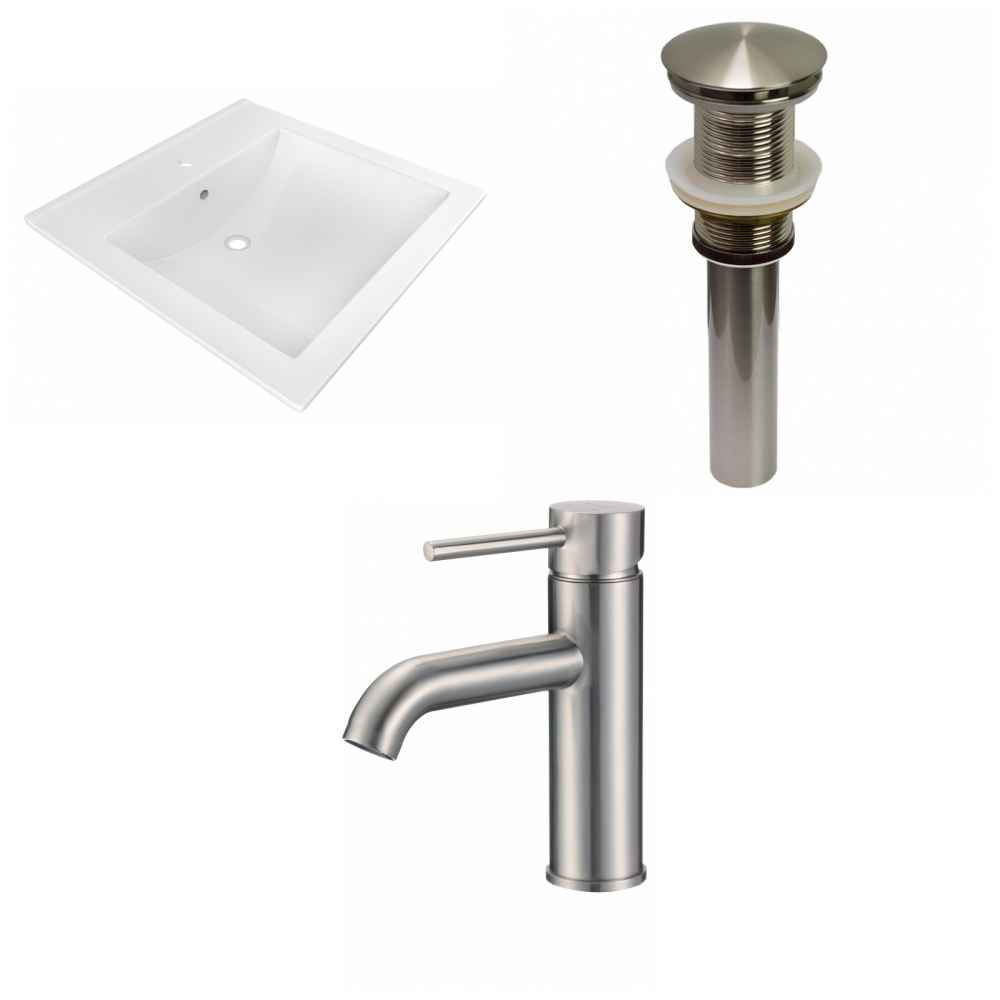 21.5-in. W 1 Hole Ceramic Top Set In White Color - Drain Incl.