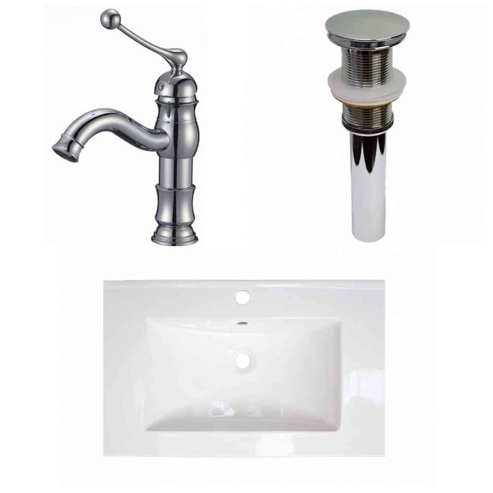 24-in. W 1 Hole Ceramic Top Set In White Color - Drain Incl.