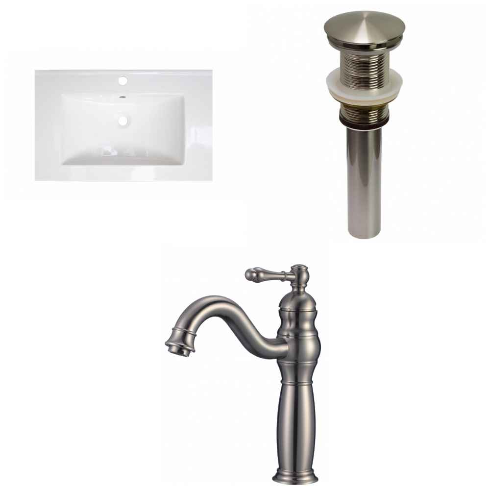 24-in. W 1 Hole Ceramic Top Set In White Color - Drain Incl.