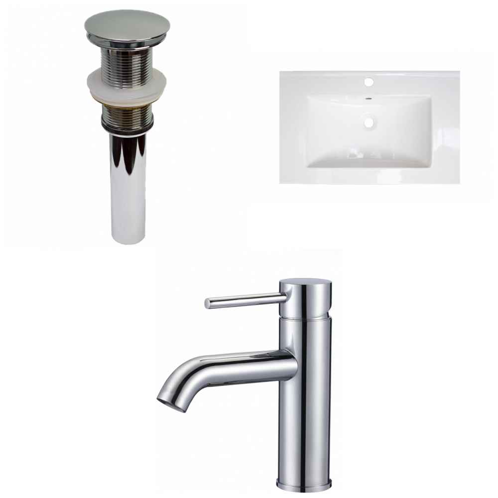 24-in. W 1 Hole Ceramic Top Set In White Color - Drain Incl.