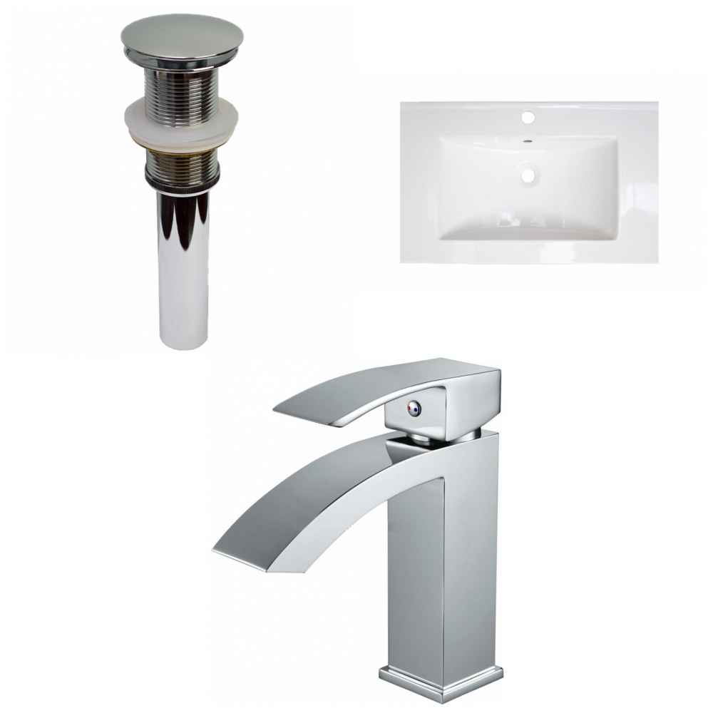 24-in. W 1 Hole Ceramic Top Set In White Color - Drain Incl.