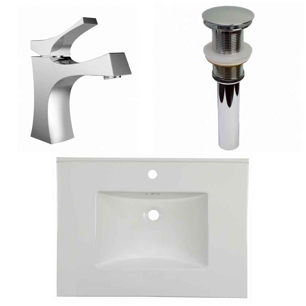 30.75-in. W 1 Hole Ceramic Top Set In White Color - Drain Incl.