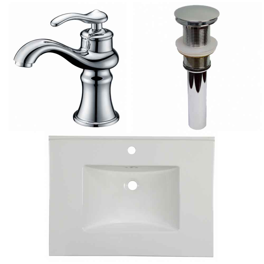 30.75-in. W 1 Hole Ceramic Top Set In White Color - Drain Incl.