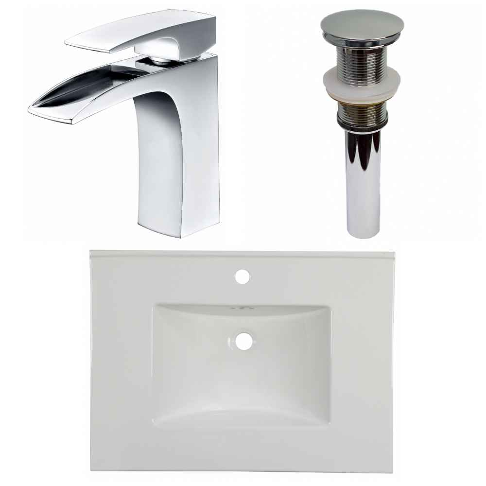 30.75-in. W 1 Hole Ceramic Top Set In White Color - Drain Incl.
