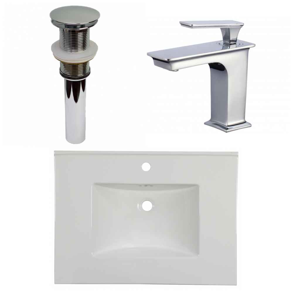 30.75-in. W 1 Hole Ceramic Top Set In White Color - Drain Incl.