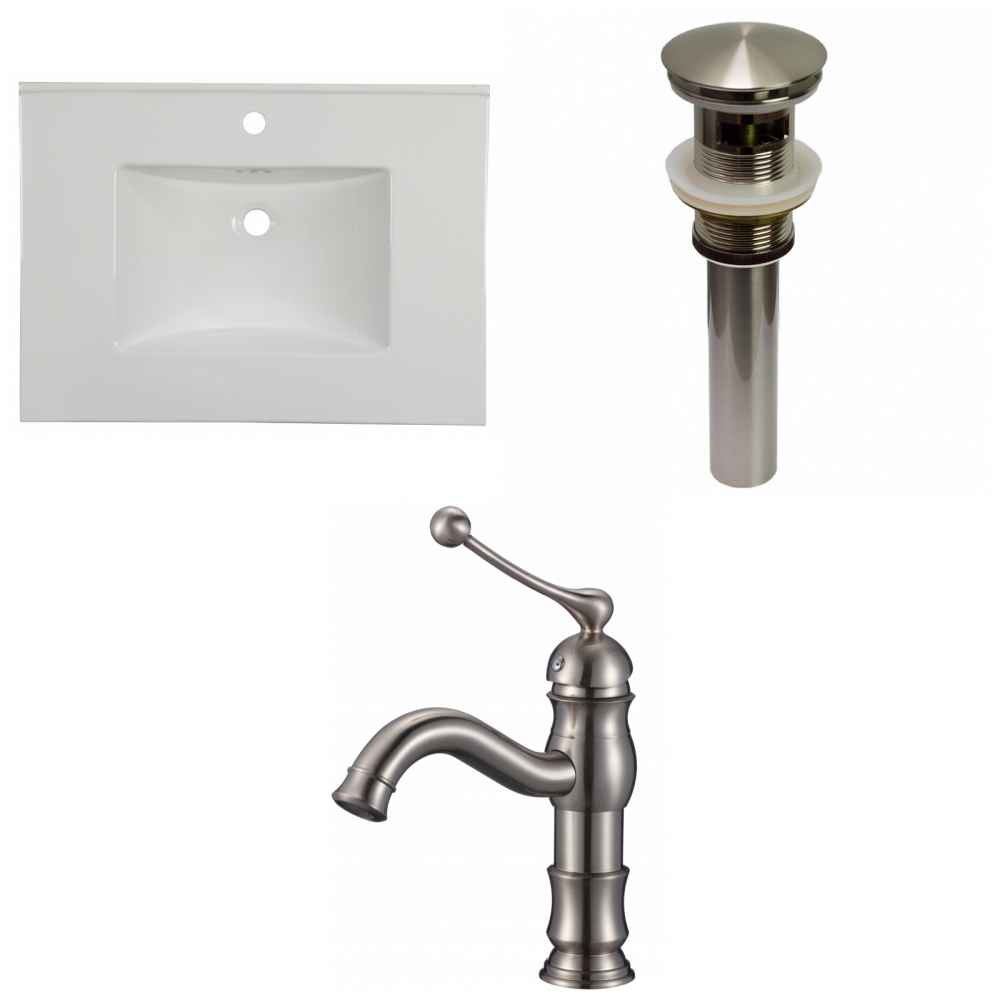 30.75-in. W 1 Hole Ceramic Top Set In White Color - Overflow Drain Incl.