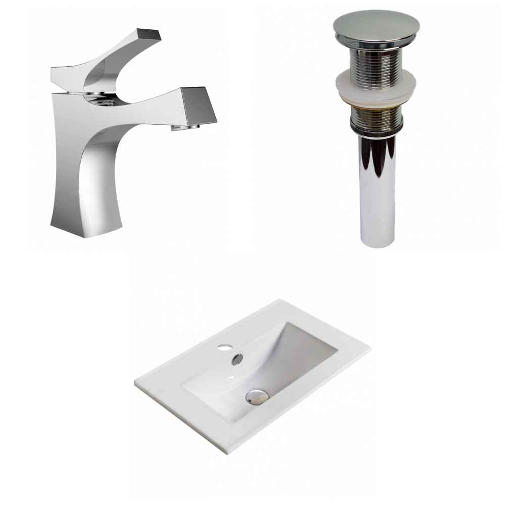 19.9-in. W 1 Hole Ceramic Top Set In White Color - Drain Incl.