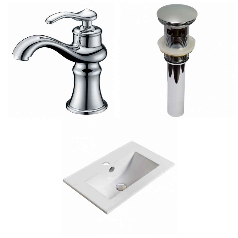 19.9-in. W 1 Hole Ceramic Top Set In White Color - Overflow Drain Incl.