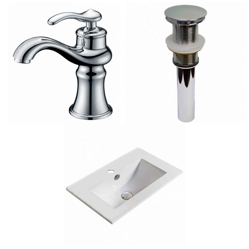 19.9-in. W 1 Hole Ceramic Top Set In White Color - Drain Incl.