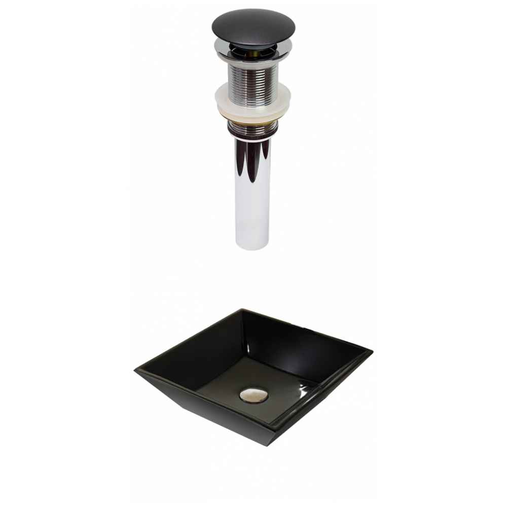 16.1-in. x 16.1-in. Square Bathroom Vessel Sink Set Black Enamel Glaze