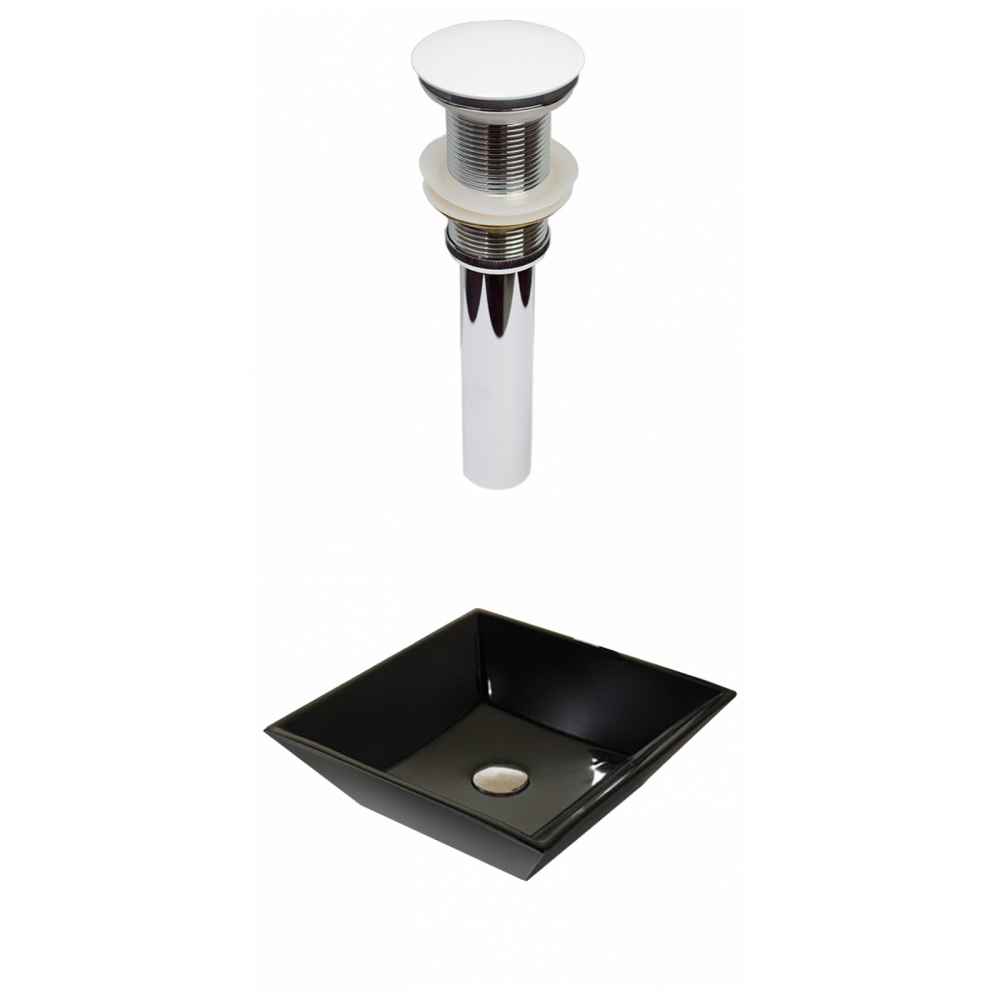 16.1-in. x 16.1-in. Square Bathroom Vessel Sink Set Black Enamel Glaze