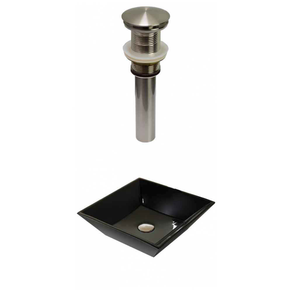16.1-in. x 16.1-in. Square Bathroom Vessel Sink Set Black Enamel Glaze
