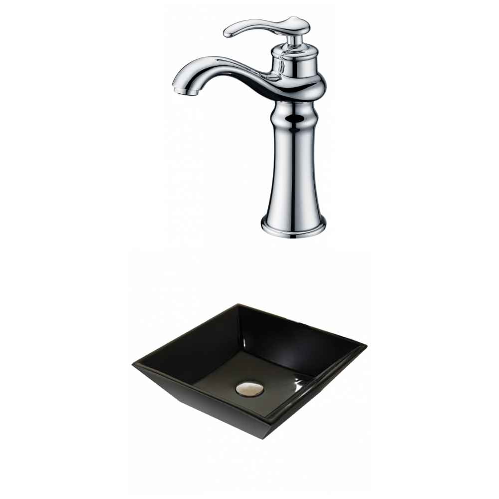 16.1-in. x 16.1-in. Square Bathroom Vessel Sink Set Black Enamel Glaze