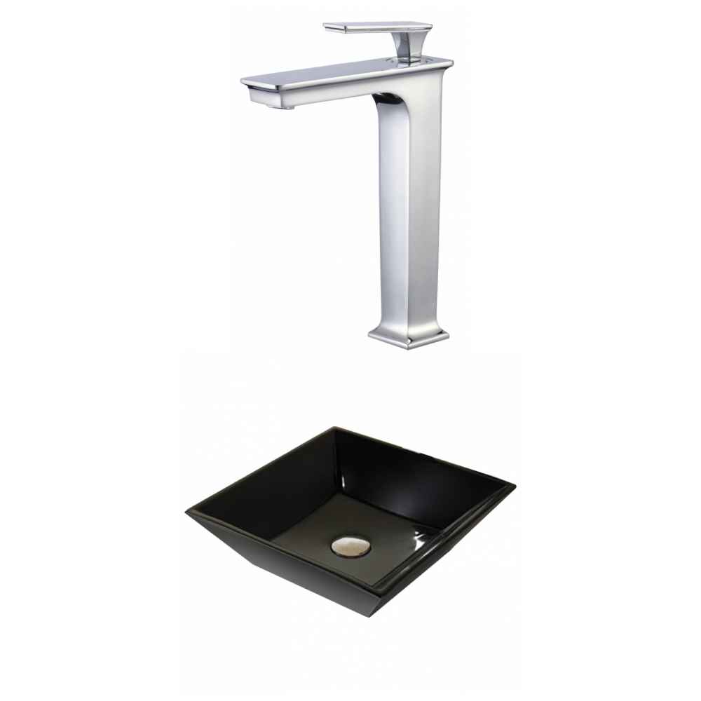 16.1-in. x 16.1-in. Square Bathroom Vessel Sink Set Black Enamel Glaze