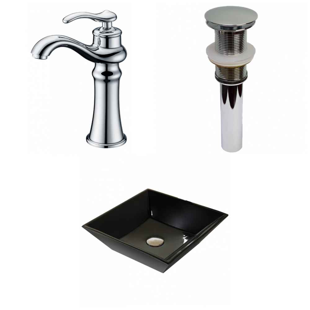 16.1-in. x 16.1-in. Square Bathroom Vessel Sink Set Black Enamel Glaze