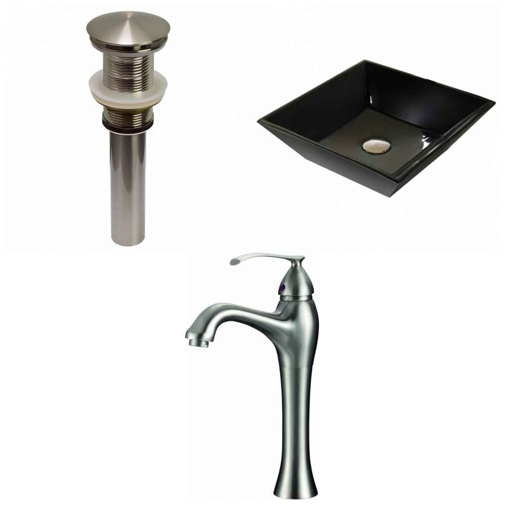 16.1-in. x 16.1-in. Square Bathroom Vessel Sink Set Black Enamel Glaze