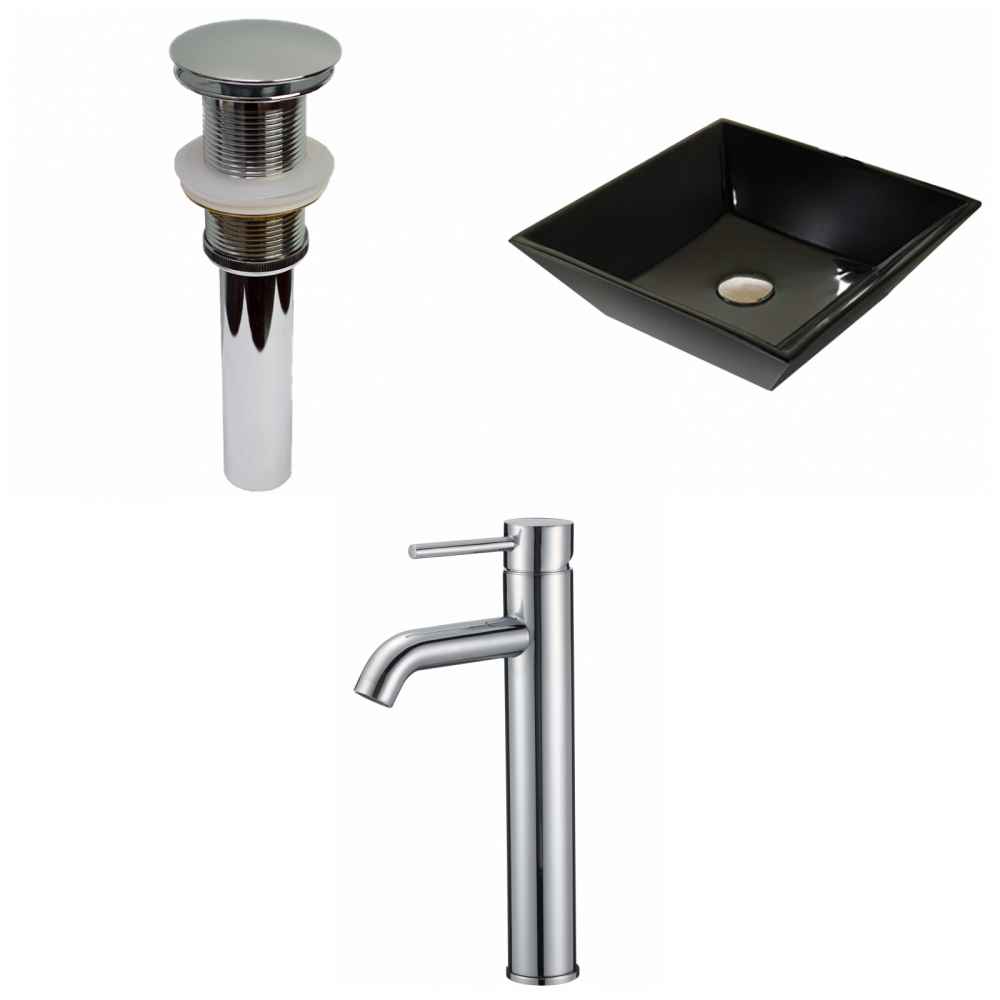16.1-in. x 16.1-in. Square Bathroom Vessel Sink Set Black Enamel Glaze