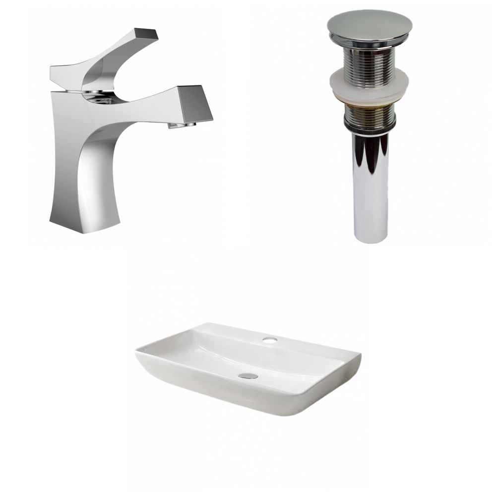 28-in. x 18.3-in. Rectangle Bathroom Vessel Sink Set White Enamel Glaze