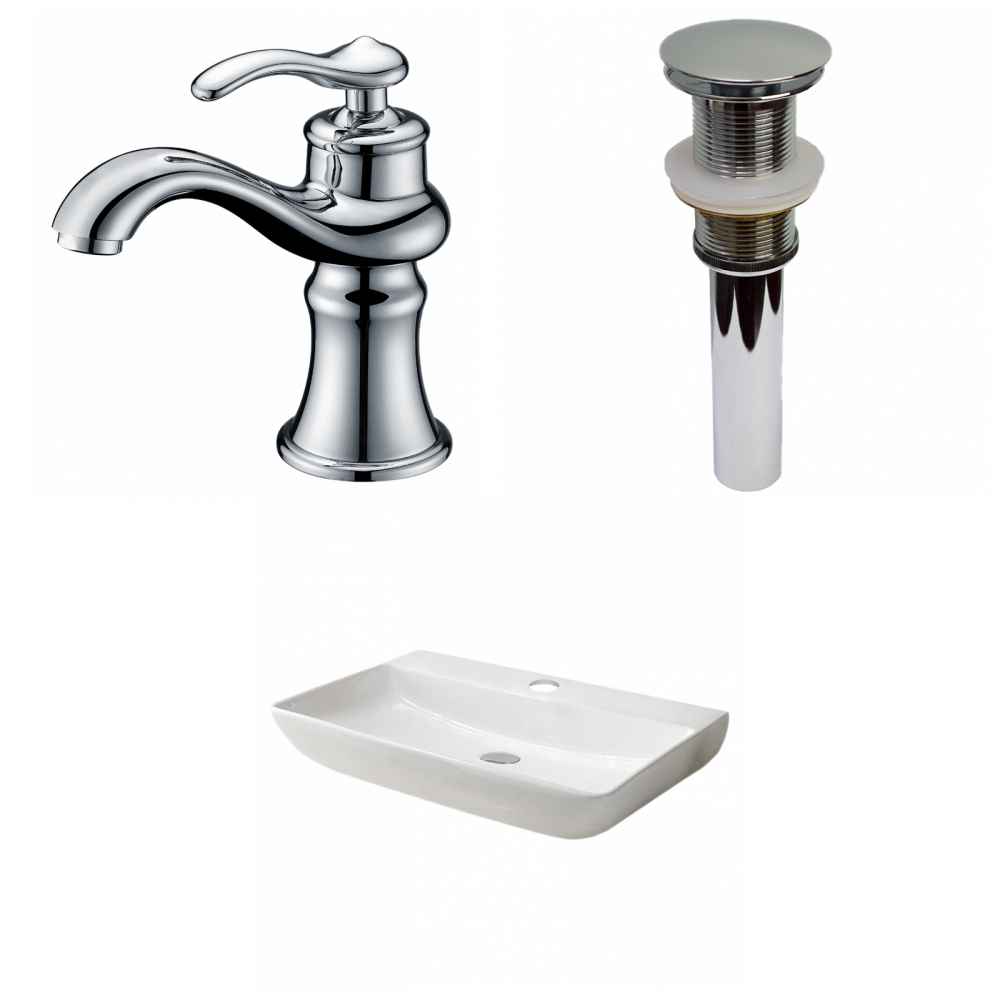 28-in. x 18.3-in. Rectangle Bathroom Vessel Sink Set White Enamel Glaze